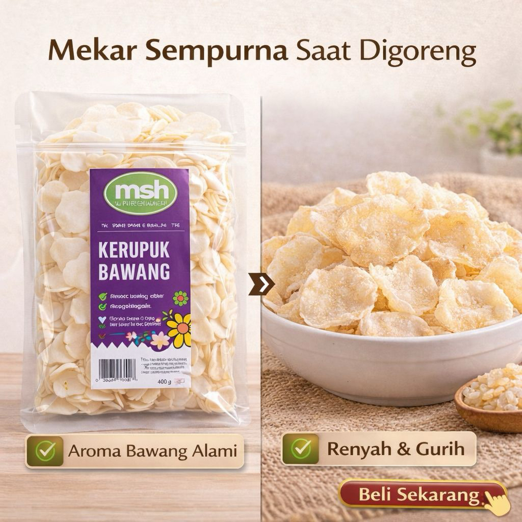 MSH Kerupuk Bawang 500 g , Kerupuk Bawang Putih Asli , Kerupuk Bawang Putih Gurih & Renyah