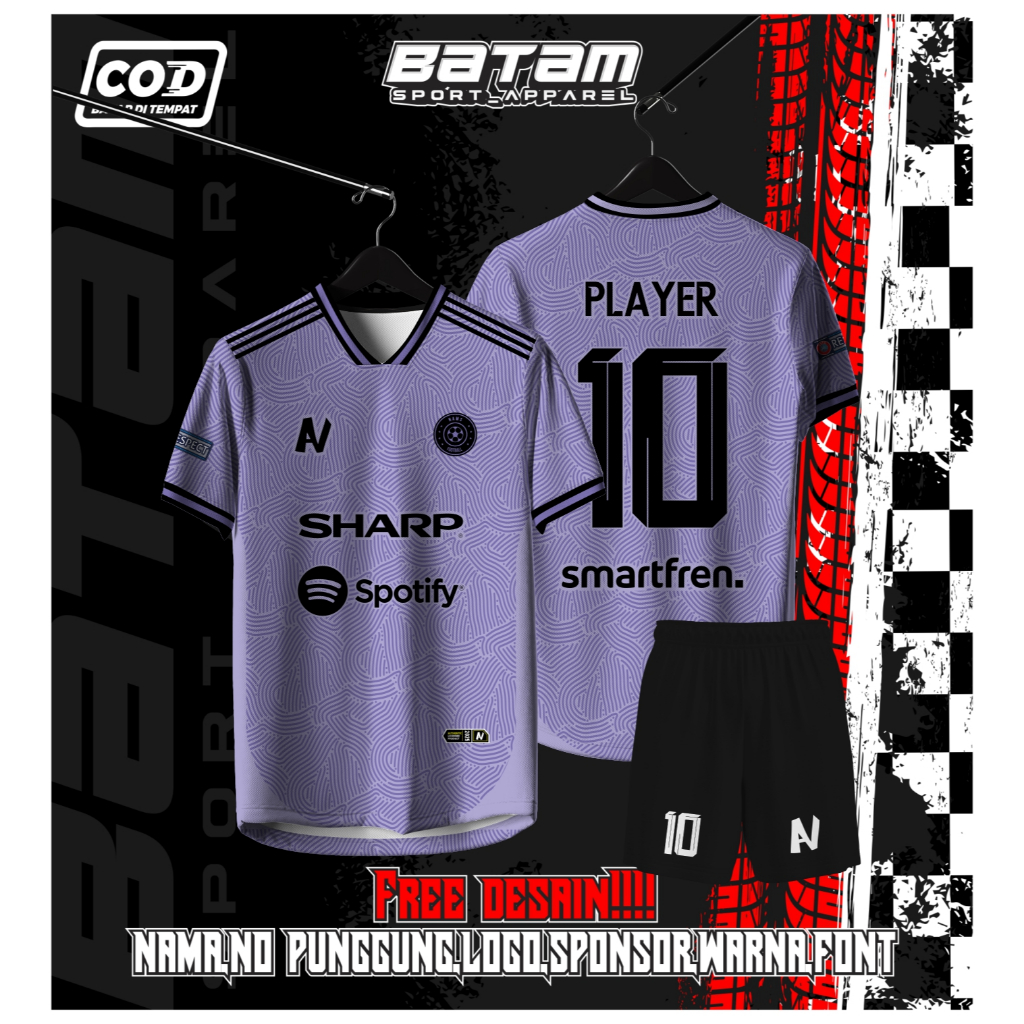 JERSEY FUTSAL / SEPAKBOLA FULL PRINTING UNGU KEREN BEBAS CUSTOM DESIGN FREE NAMA DAN NOMOR PUNGGUNG 