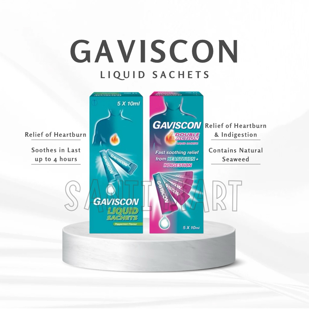 (SANTI MART) MALAYSIA Gaviscon Double Action / Liquid Sachet Peppermint Flavour 5x10ml Heartburn Ger