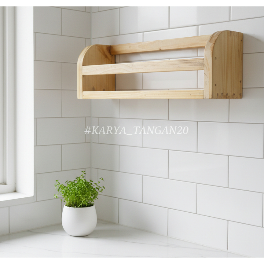 Rak dinding kayu tanpa toples/rak bumbu dapur/rak serbaguna