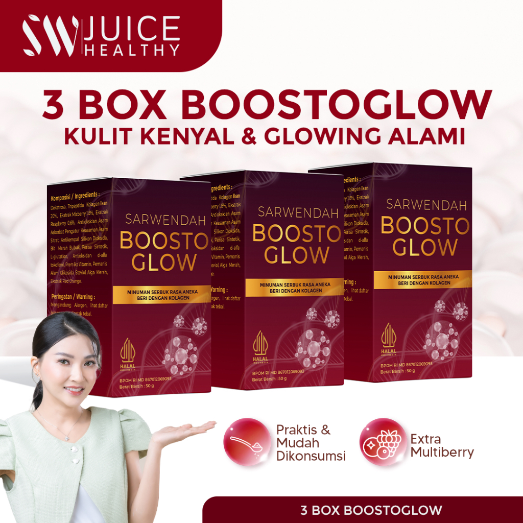 Sarwendah Juice (Boostoglow 3 Pcs) Sarwendah Boostoglow Collagen Rasa Aneka Beri 1 Botol 50gr -3 Pcs