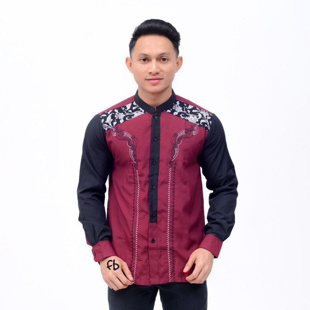 Koko Batik Pria Kombinasi Lengan Panjang Koko Batik Kerah Shanghai Koko Pria Modern