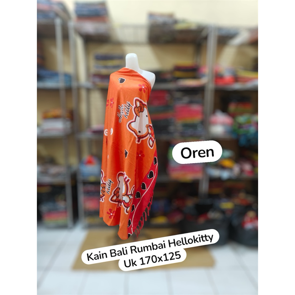 Kain Bali Pantai MotifKitty ada rumbai rumbai Ukuran besar Bahan Adem Tebal Banget Lukisan Warna Bag