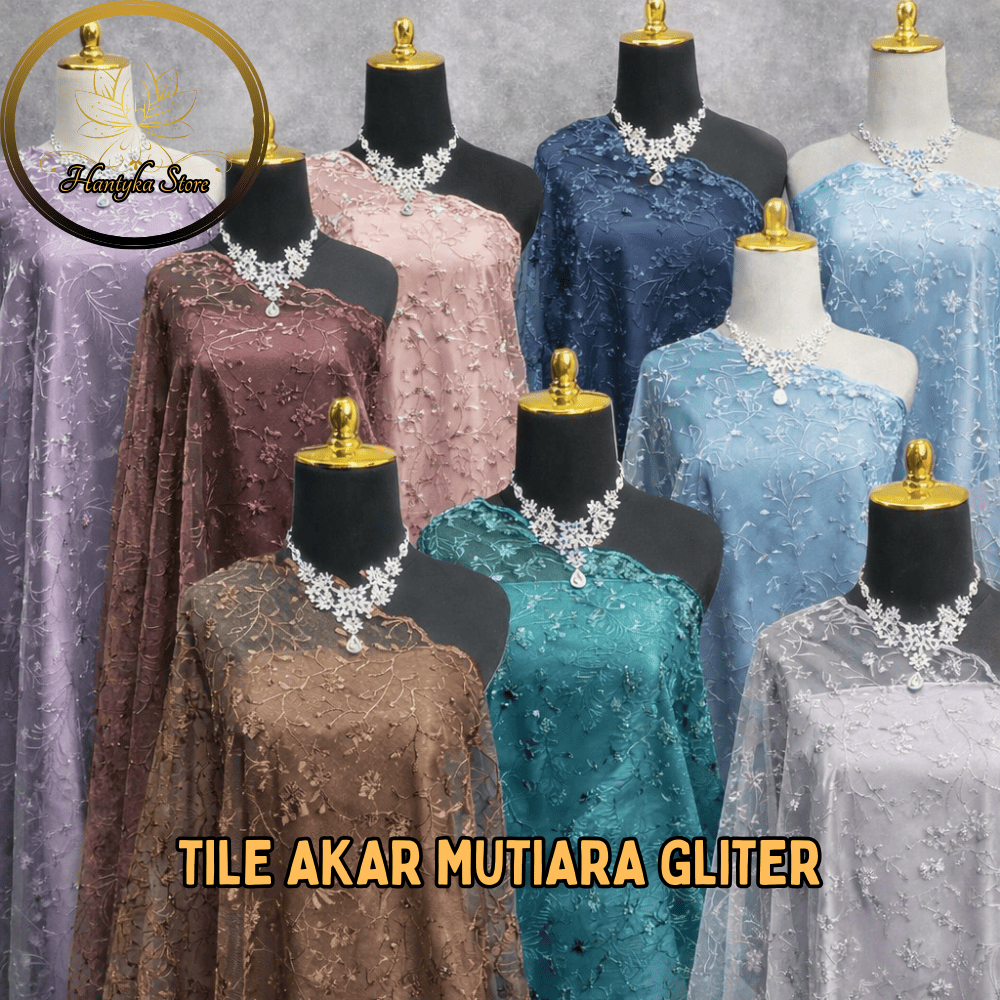 Kain Tile Akar Mutiara Glitter Meteran Bahan Kebaya Gaun Pesta Terlaris Kain Brukat Meteran