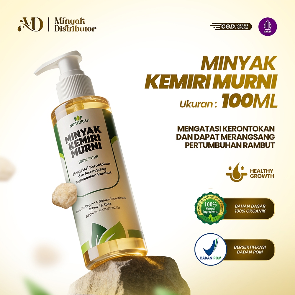 NURTURISH - Minyak Kemiri Murni 100ml Alami Penumbuh Penebal & Perawatan Rambut Bayi & Dewasa