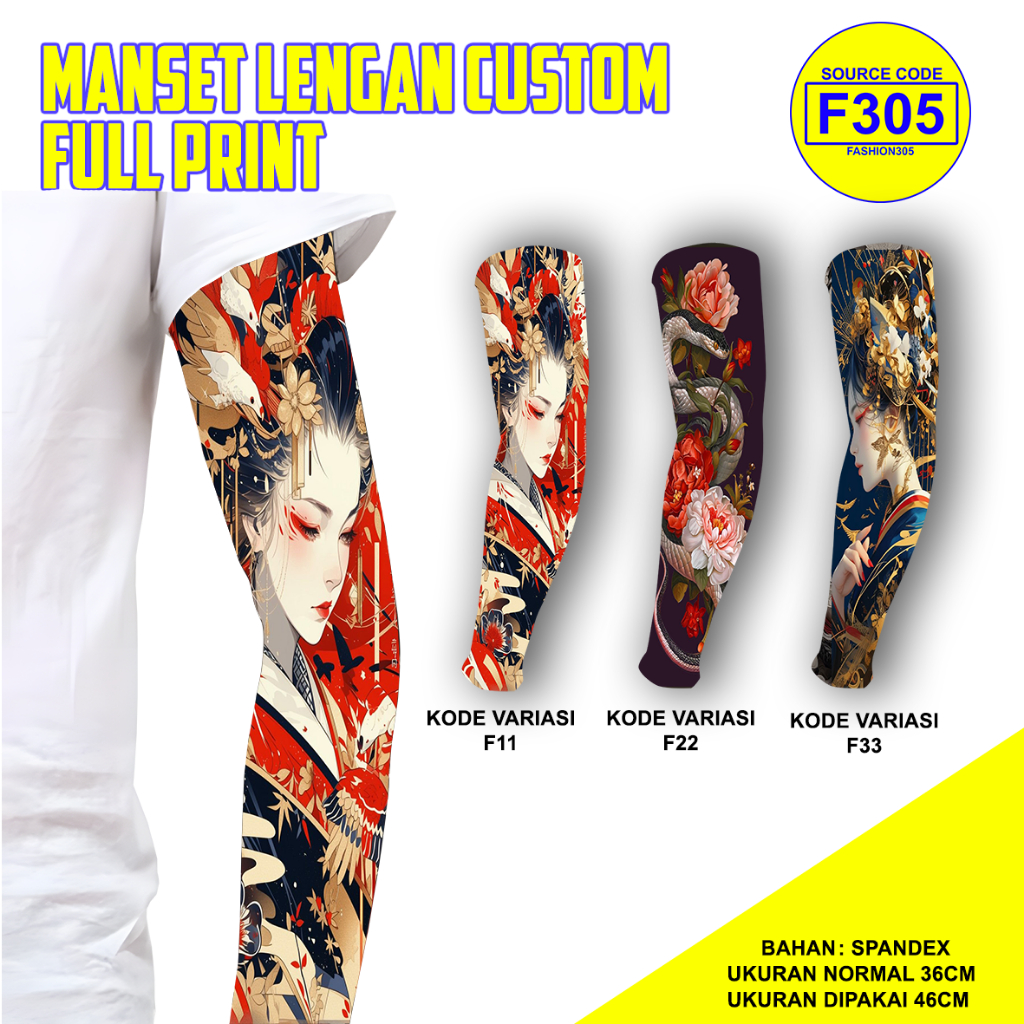 MANSET LENGAN SARUNG LENGAN MOTIF TATTO JEPANG PRIA WANITA