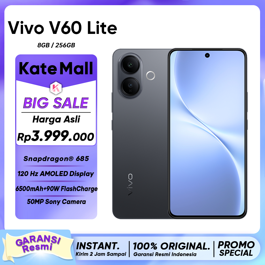 Vivo V60 Lite (8/256GB) - NFC, Snapdragon® 685, Dual Stereo Speaker, Garansi Resmi, Hp Terbaru 2025