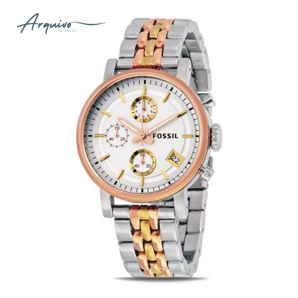 Jam Tangan Wanita Fossil Chronograph Silver Rose Gold Stainless Steel Mewah Sporty Original ES3840