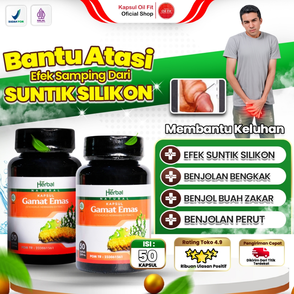 Kapsul Gamat Emas Obat Penghilang Bekas Suntik Silikon Minyak Kemiri Hernia Turun Berok Usus Turun B