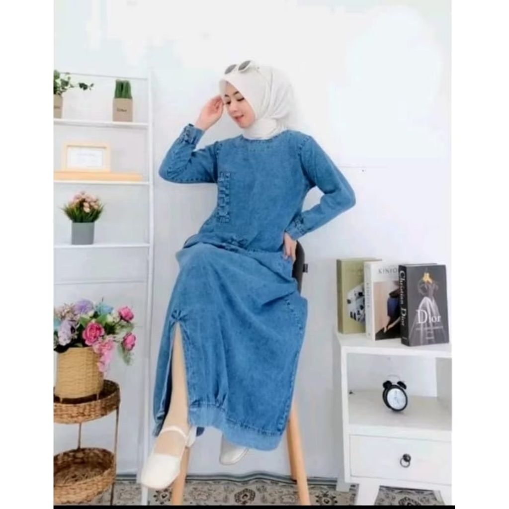 Gamis Jeans Snowash Wanita Terbaru // Dress Panjang // Gamis Dewasa