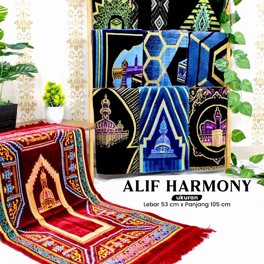 60 Sajadah Turki Alif Harmoni Tanggung 53×105 Original Bulu Halus Tebal