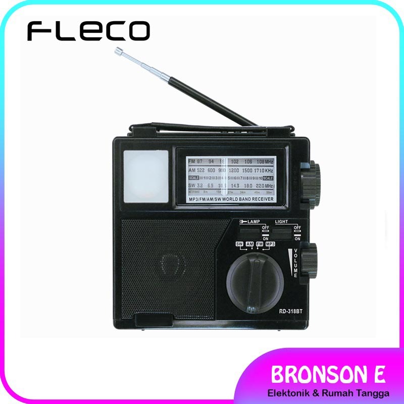 FLECO F-318B Radio Bluetooth + Senter LED Emergency FM/AM/SW/TF USB - Radio Bluetooth Multifungsi Po