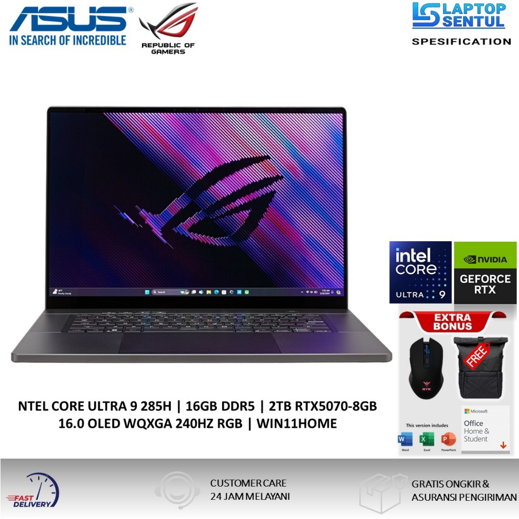 Asus ROG Zephyrus G16 GU605CP Intel Ultra 9 285H Nvidia RTX5070 WQXGA RGB 240Hz Windows 11 Grey