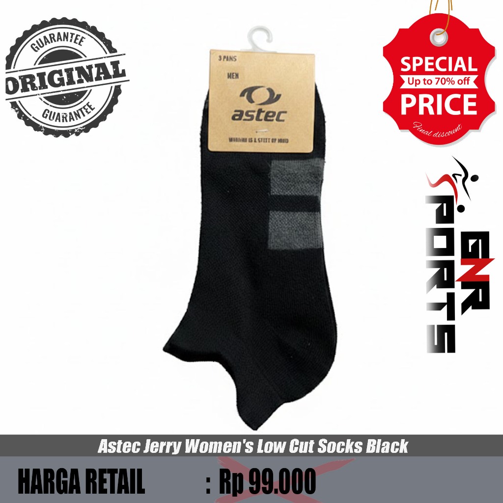 Kaos Kaki Astec Jerry Women's Low Cut Socks Black 3 Pasang Original 100%