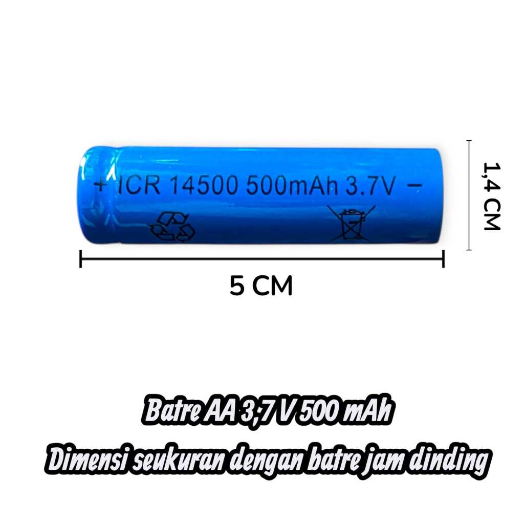 Farmora00 Batre Cas Aa Biru A2 3,7 V - Icr 14500 500Mah Baterai Chars Aa