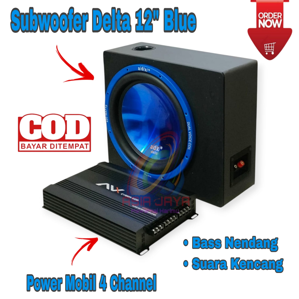 Paket Combo Subwoofer Delta 12in Blue Plus Box Kolong Mobil Plus Power AVX Cyber 608 Langsung Bunyi