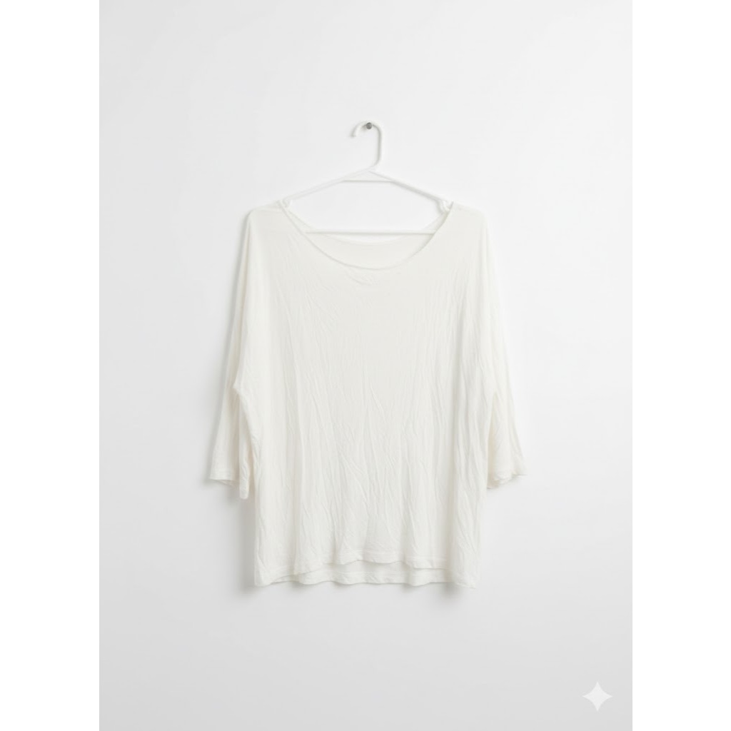 Tee express 7/8 sleeve white baju polos branded wanita kaos sisa export