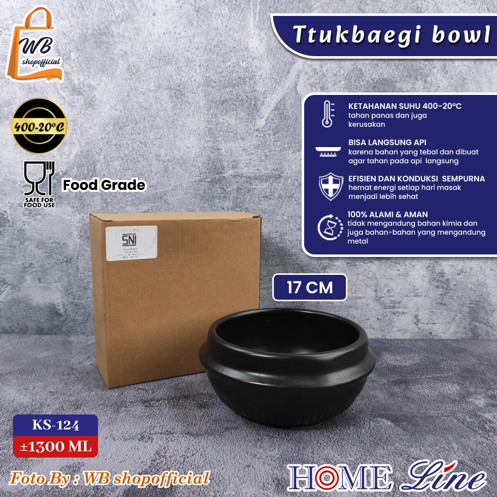 Ttukbaegi Bowl Keramik Korea Multifungsi 17cm KS-124POT Hitam Tebal Dinding