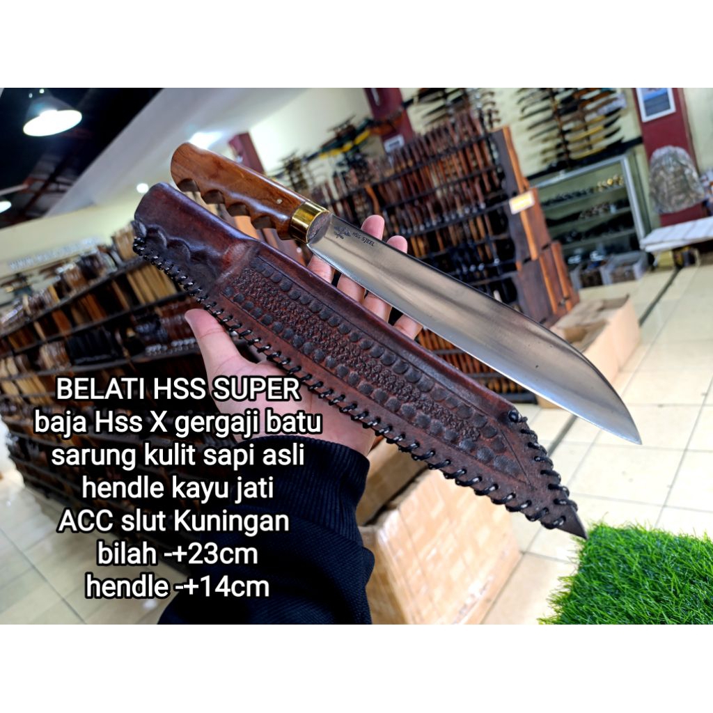 Pisau sembelih 9inc Hss super hendle kayu jati, pisau daging serbaguna sarung kulit