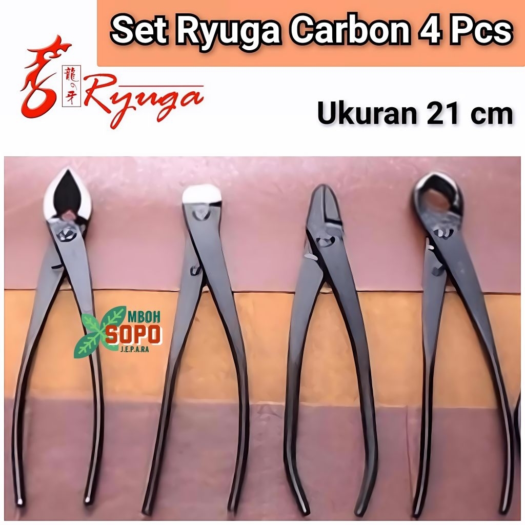 Alat Bonsai  dan berkebun, Satu Set Ryuga Carbon isi 4 Alat, Panjang 21 cm