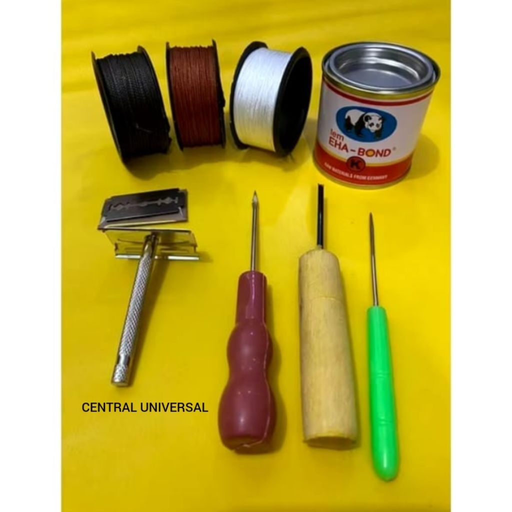 PAKET LENGKAP ALAT SOL SEPATU / jarum sol sepatu penyayat susruk sol / benang nilon sol sepatu