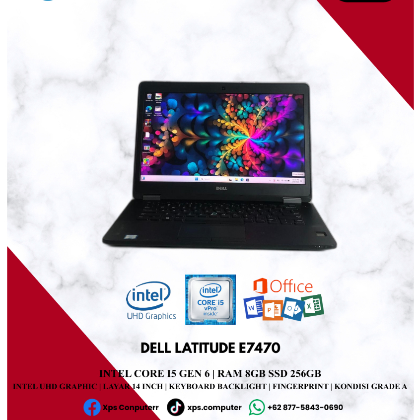 LAPTOP SEKEN MURAH DELL LATITUDE E7470 CORE I5 GEN 6 RAM 8GB SSD 256GB LAYAR 14 INCH BEKAS DAN BERGA