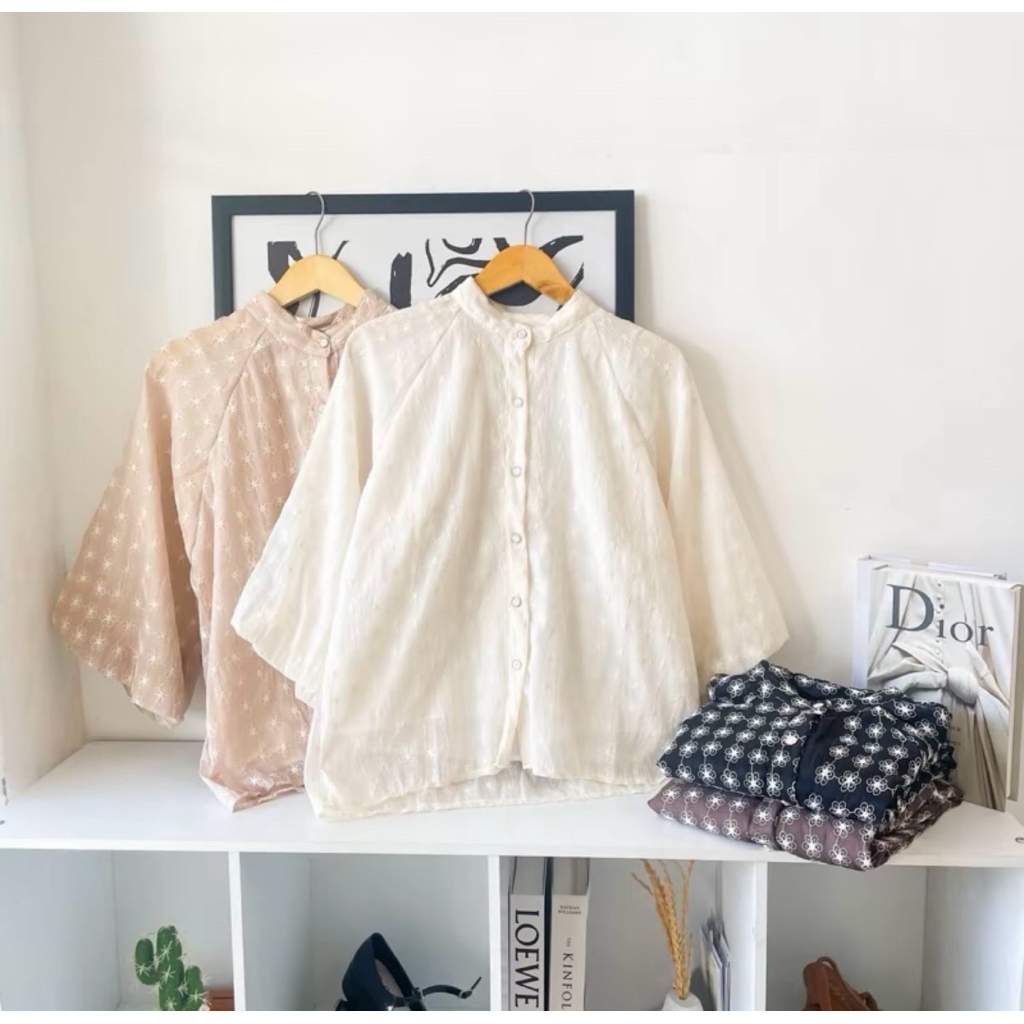ALMAHYRA- Atasan Blouse Daisy 504 Lengan Balon Emboridery Full Puring Tebal Lebaran 2026