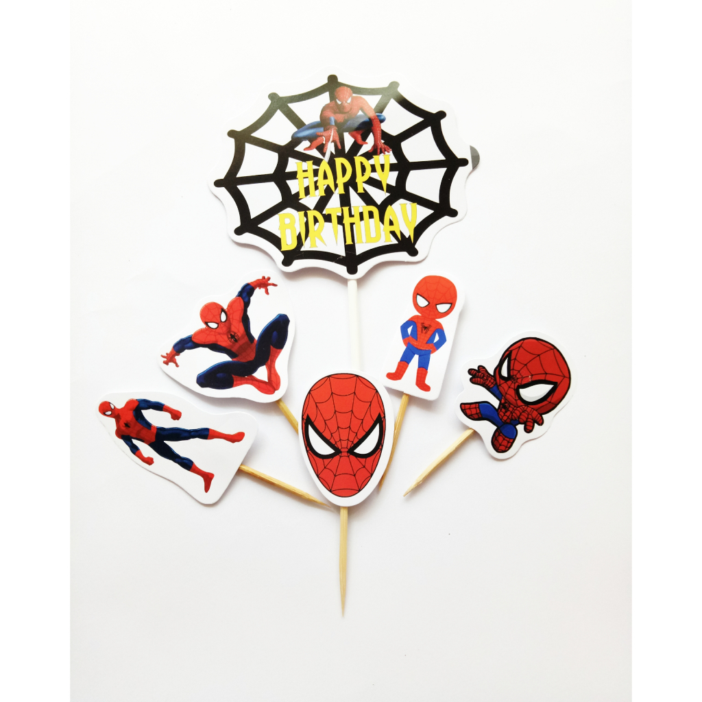 Satu set topper toper cake hiasan kue ulang tahun karakter spiderman
