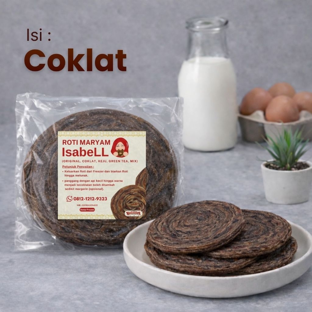 ROTI MARYAM / ROTI CANAI / PARATHA / FATIRA, Varian Coklat ( Besar ), Isi 10, Diameter ±13 cm.