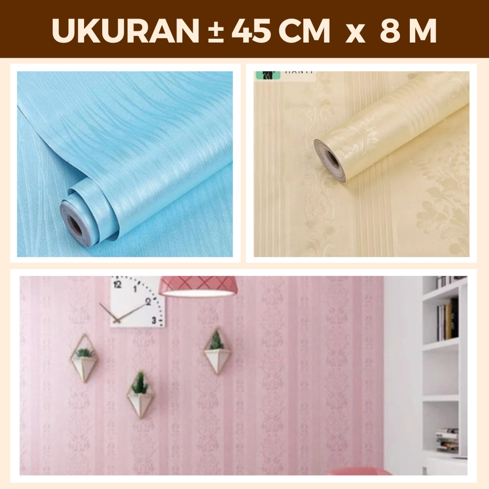 Wallpaper Dinding Kamar Tidur Polos Motif Embos Pink Wallsticker Ruang Tamu Polos Embos Biru