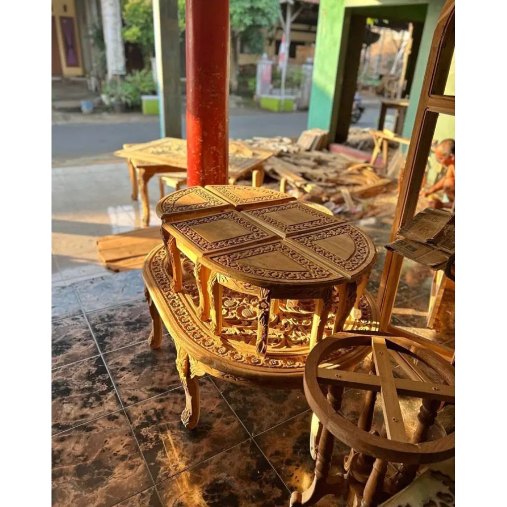 meja lesehan full ukir kayu jati jepara premium