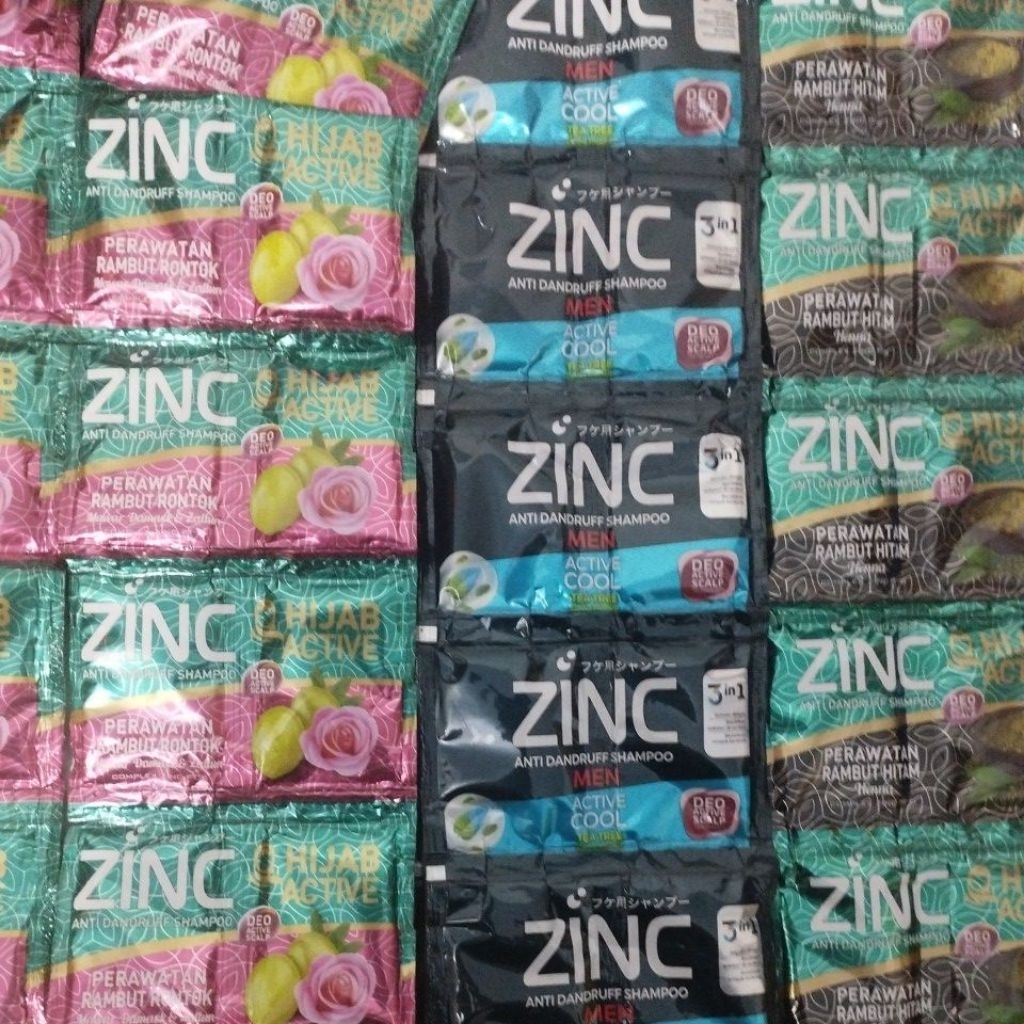 Shampo Zinc Hijab Active Zinc Men Active Cool Sachet 1 Renceng 24 Sachet - Anti Ketombe, Rambut Ront