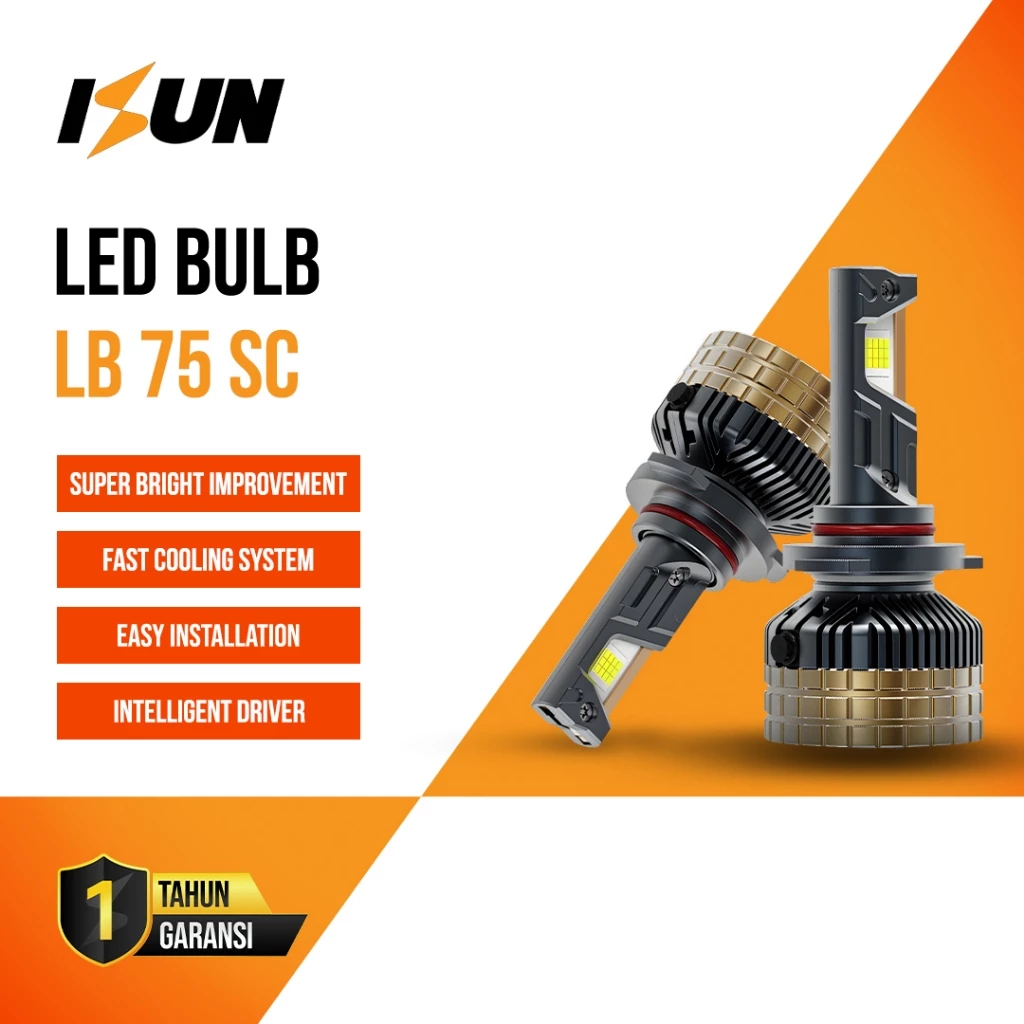 ISUN LED Headlamp Mobil ISUN T75-SC 6000K Putih Plug & Play – Listrik Aman DC 9–36V | Max 150W