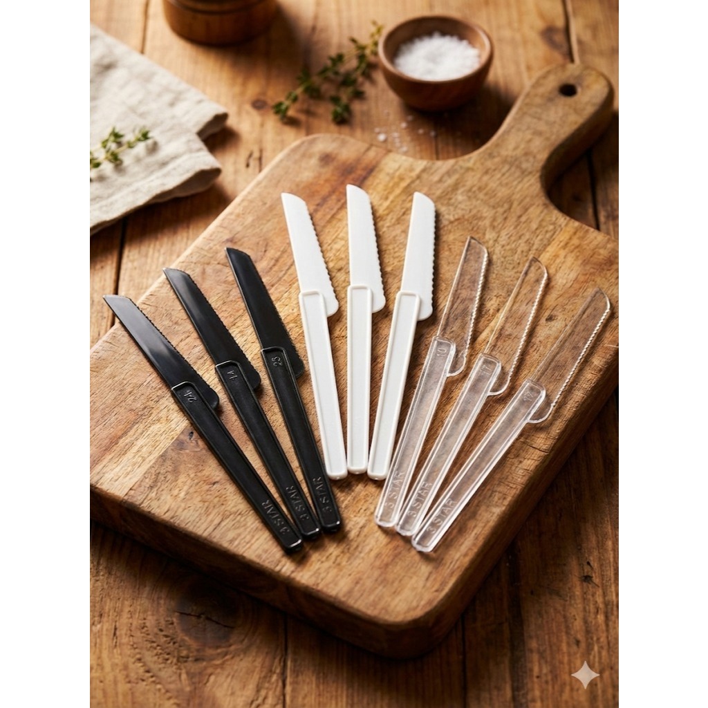 PISAU BROWNIES / PISAU PLASTIK KUE / PIZZA / CAKE / STEAK / ROTI @ 100 PCS HITAM PUTIH BENING PINK