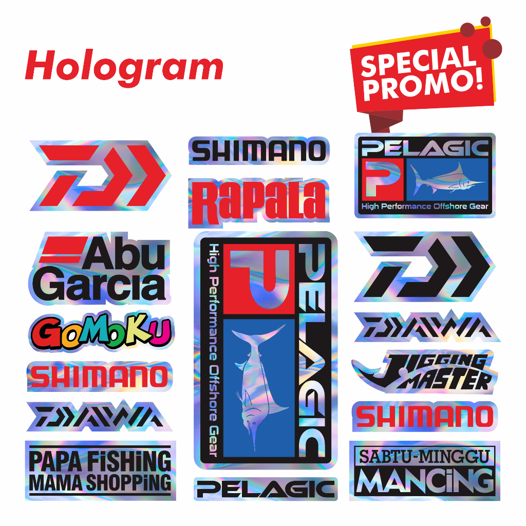 Stiker Tackle Box & Kayak Hologram Logo Brand Mancing Terkenal Premium 20