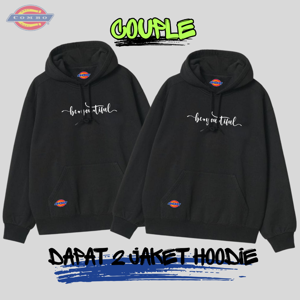 Combo.co Hoodie Couple Pasangan Warna Hitam Bahan Katun Fleece Tebal Motif PasanganTerlaris termurah