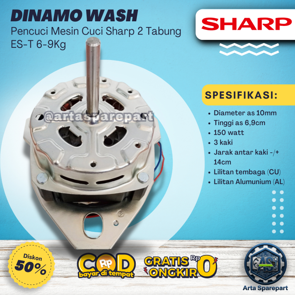 Dinamo Wash Pencuci Mesin Cuci Sharp 2 Tabung ES-T 6-9Kg