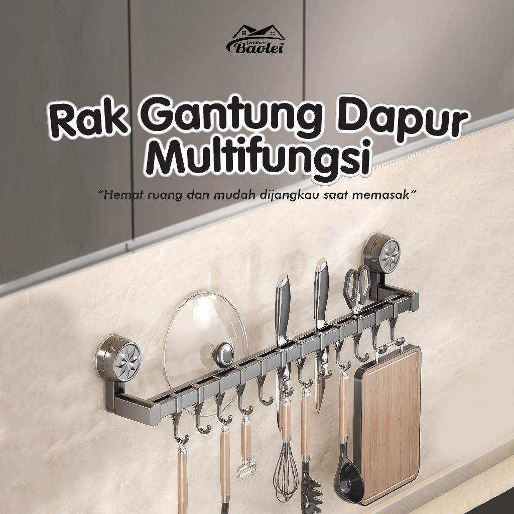 Rak Gantung Dapur Tanpa Bor - Rak Penyimpanan Dapur Multifungsi - Gantungan Alat Dapur - Gantungan