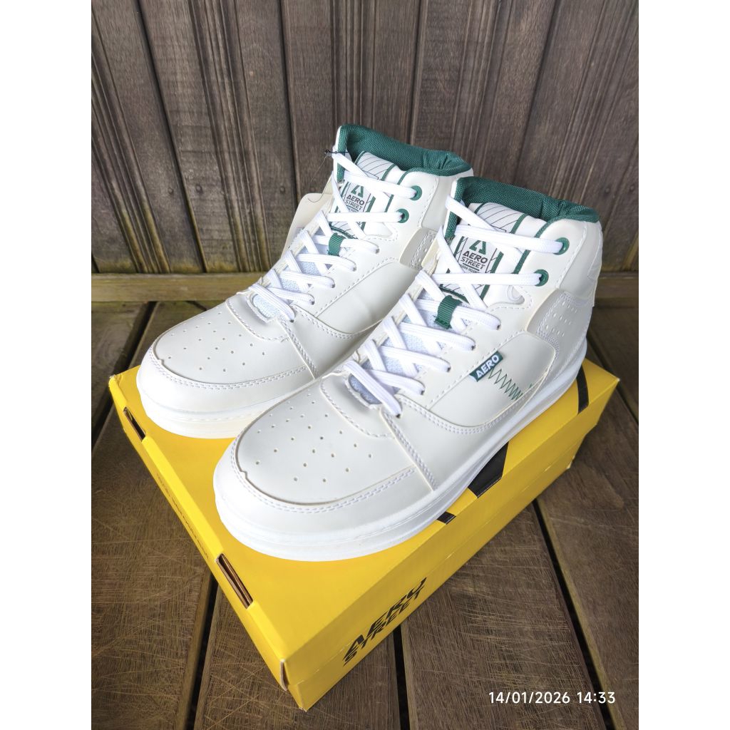 Aerostreet Hoops High 2.0 Putih Hijau Tua - Sepatu Sneakers Casual