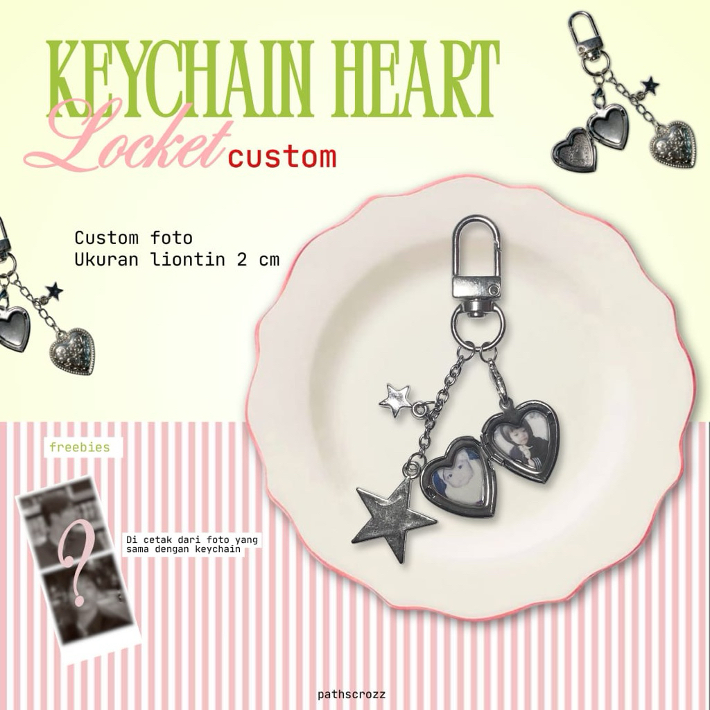 Keychain Heart Locket Custom (baca deskripsi)