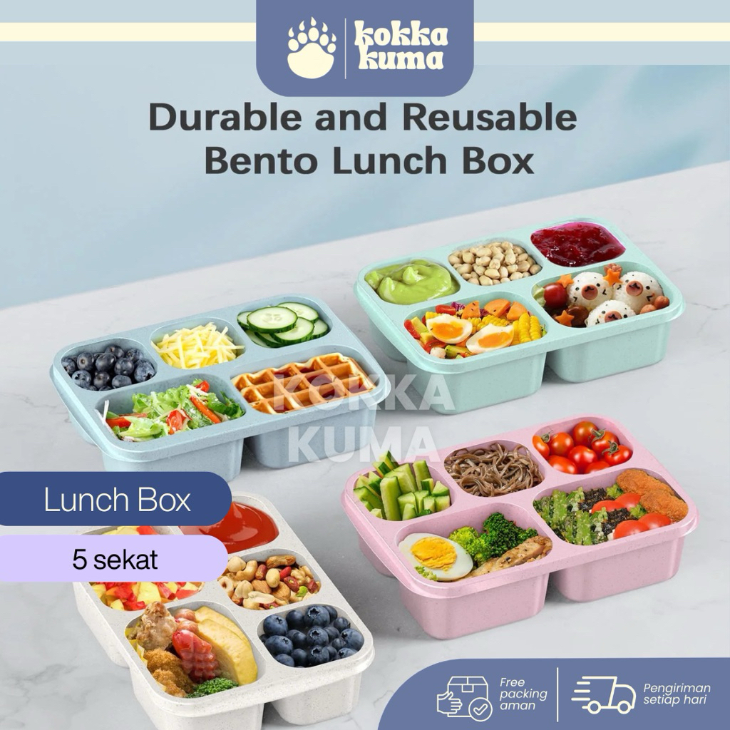 ( KKM ) Lunch Box Ompreng Plastik Sekat 5, Bento Catering, Kotak Bekal Katering Aiko Large Alexish, 