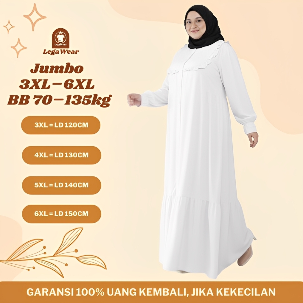Gamis Crinkle Jumbo LD 120 130 140 150 Baju Lebaran Abaya Putih Wanita Syari Terbaru