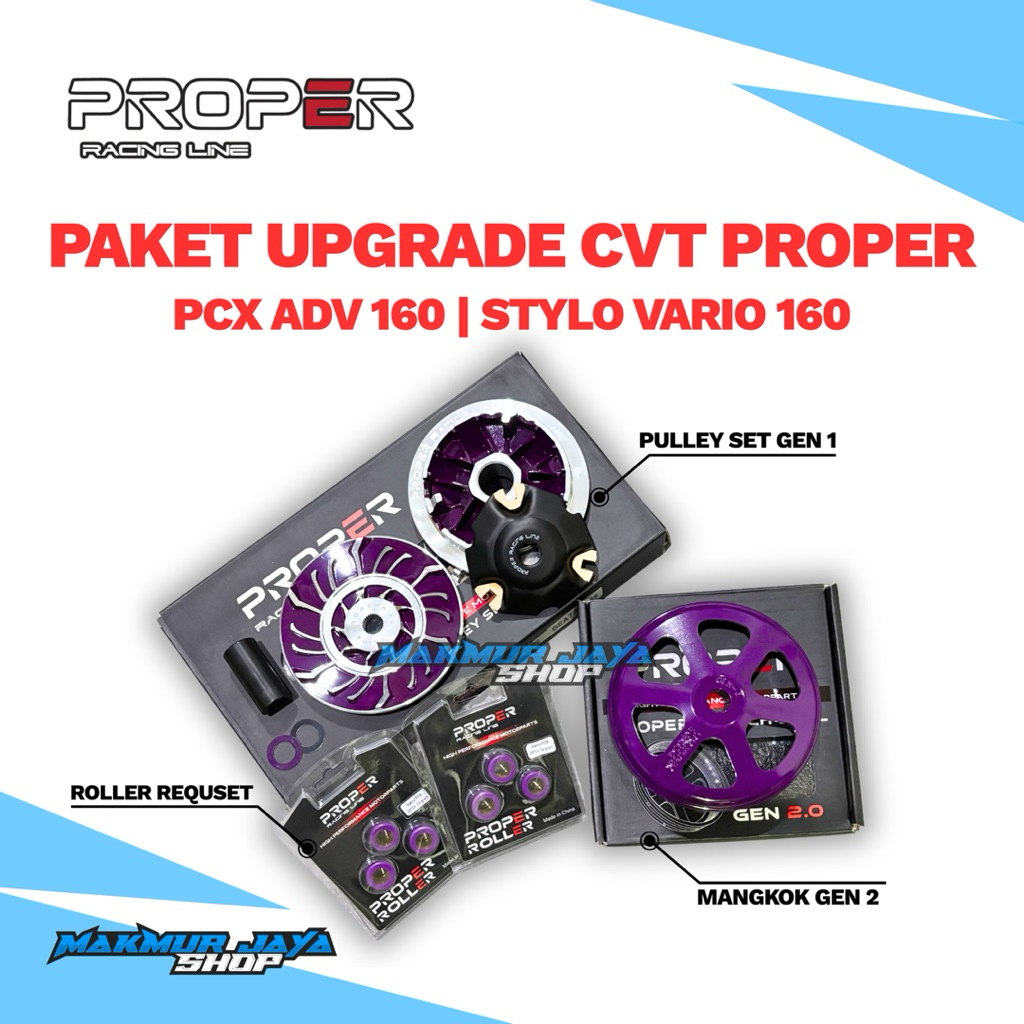 PAKET UPGRADE CVT PROPER PULLEY SET MANGKOK PCX ADV 160 STYLO VARIO 160 PAKET UPGRADE CVT PROPER PCX
