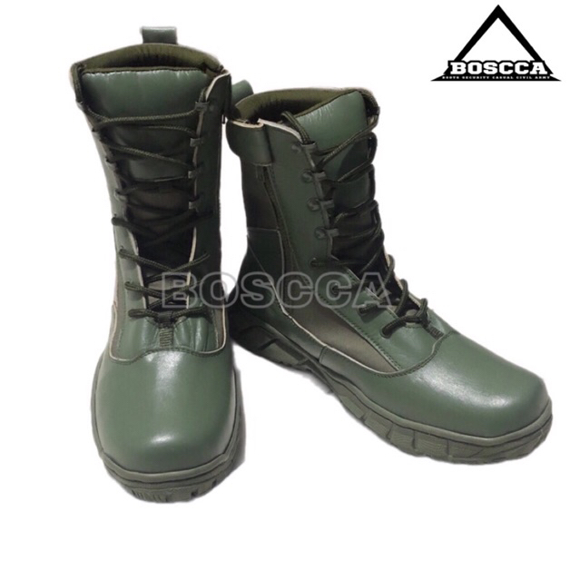 sepatu PDL hijau Brimob sol wb tali biasa merek boscca boots army