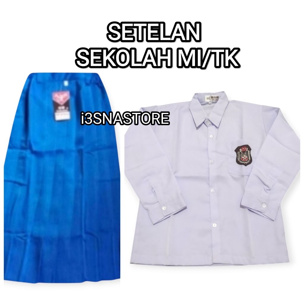 setelan sekolah MI/TK Rok Biru Benhur panjang & Baju putih lengan panjang perempuan/ROK SD/ROK MI