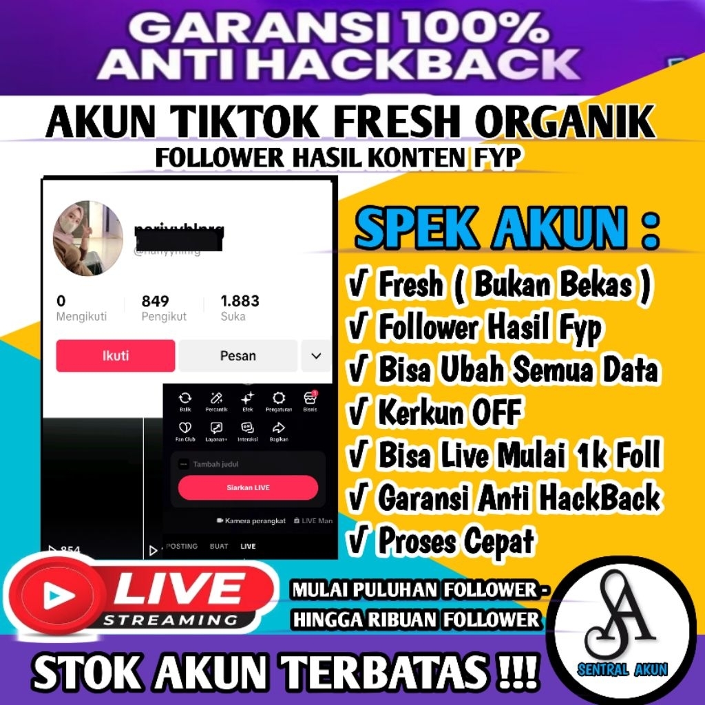 Jual Akun TikTok Fresh Murah, Ratusan Follower Indonesia Bergaransi