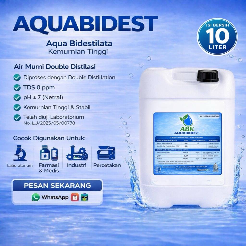 Aquabidest / Aquabidestilata / Aquabidest 10 Liter