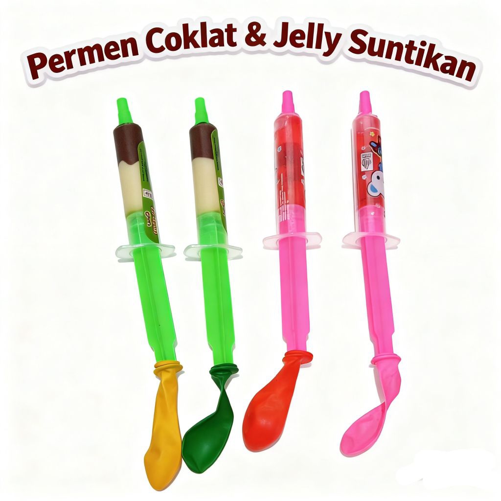 Permen Coklat dan jelly suntikan Makanan viral jajanan Snack makanan anak laki-laki dan perempuan ma