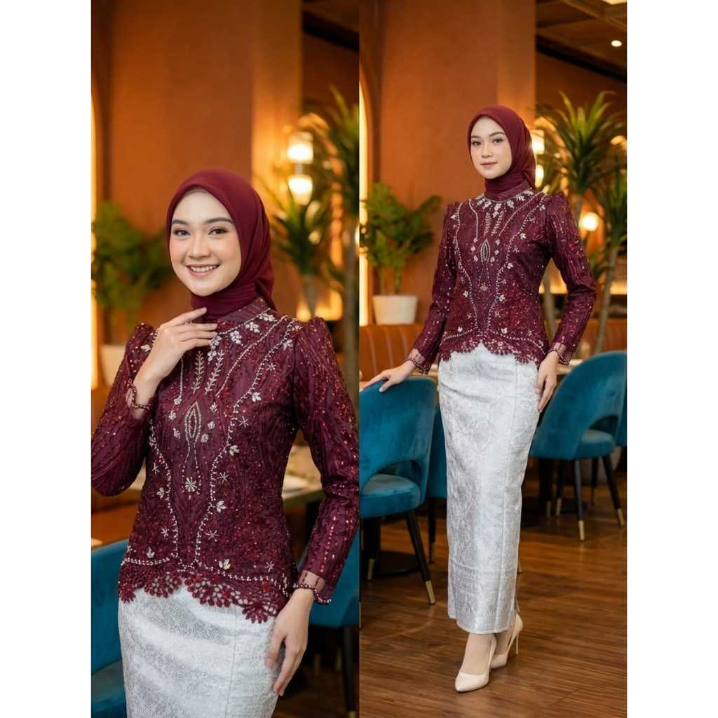 Realpict Kebaya Kartini Tile//Brokat Modern//Setelan Kebaya Modern//Kebaya Lamaran//Kebaya Seragaman