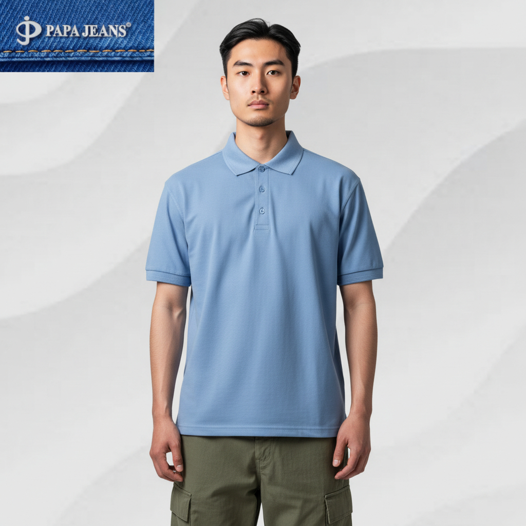 Papa Jeans Kaos Kerah Polo Shirt Lengan Pendek Biru Muda